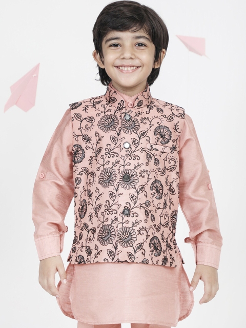 

Aj DEZInES Boys Peach Embroidered Nehru Jacket