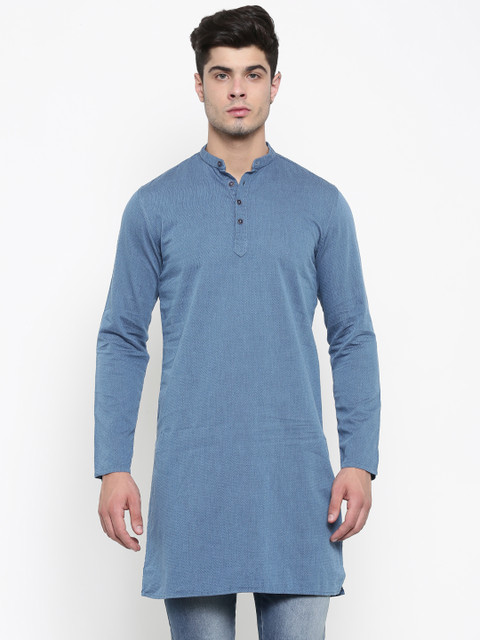 

British Club Men Blue Woven Design Straight Kurta