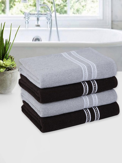 

ROMEE Set Of 4 Coffee Brown & Grey Solid 500 GSM Cotton Bath Towels
