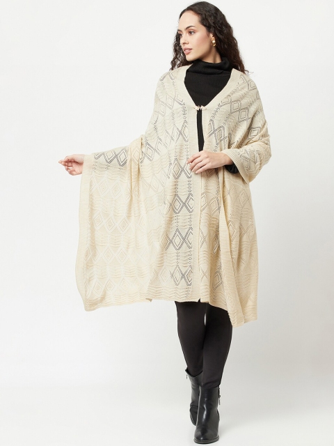 

Knitstudio Women Beige Woven Design Knitted Shawl