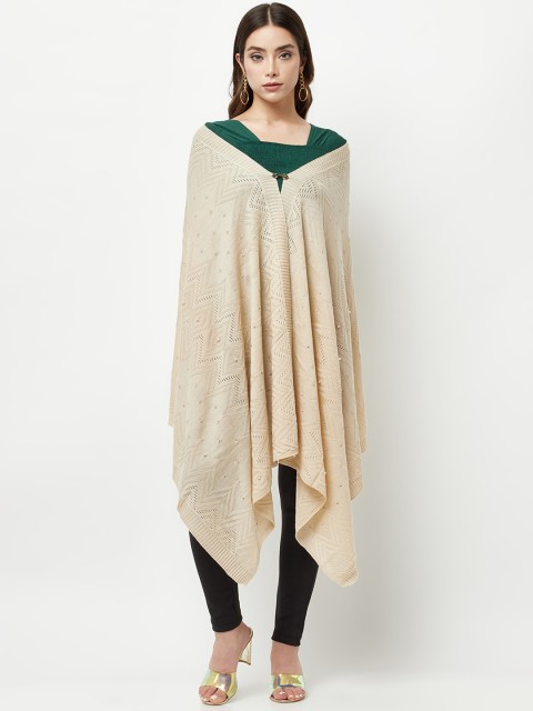 

Knitstudio Women Cream Coloured Geometric Knitted Shawl