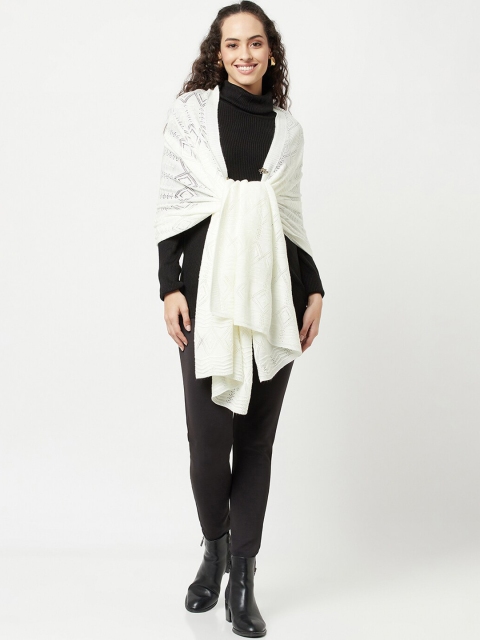 

Knitstudio Women Off White Woven Design Knitted Shawl