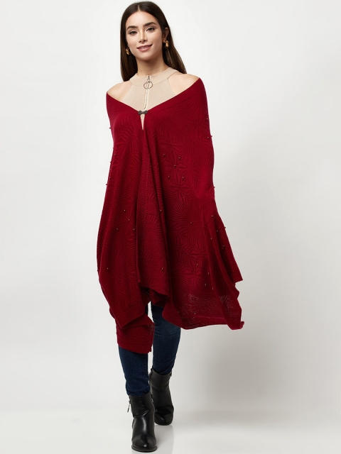 

Knitstudio Women Maroon Solid Knitted Shawl