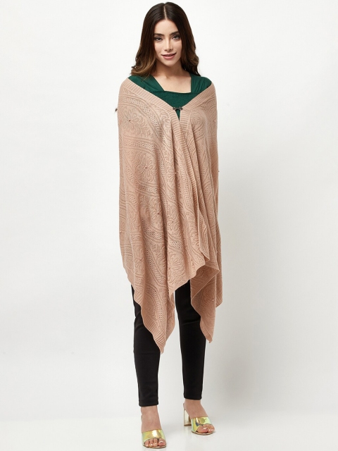 

Knitstudio Women Rose Pink Printed Knitted Shawl