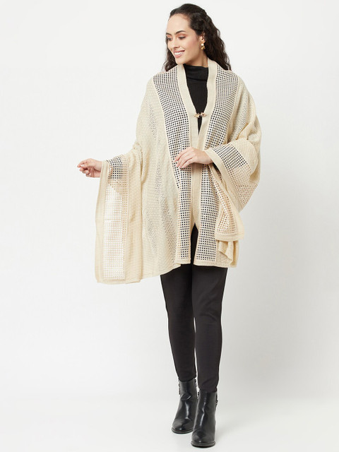 

Knitstudio Women Cream Coloured Geometric Knitted Shawl