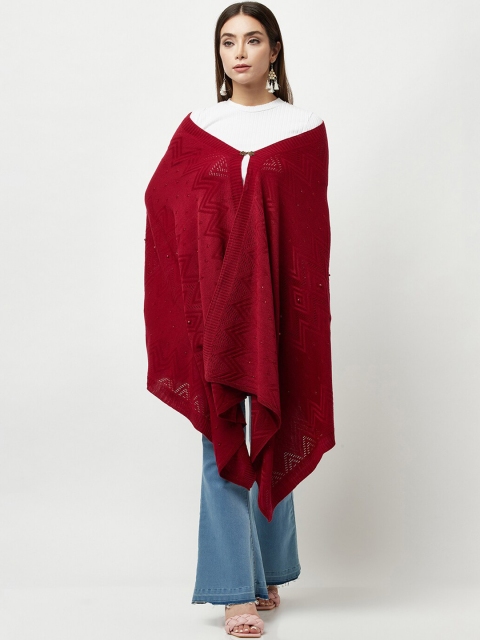 

Knitstudio Women Maroon Self Design Knitted Shawl