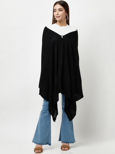 

Knitstudio Women Black Solid Knitted Shawl