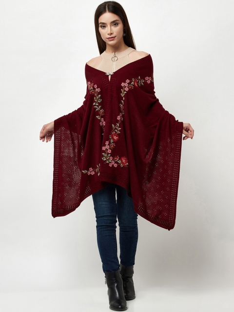 

Knitstudio Women Maroon Floral Knitted Shawl
