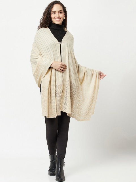 

Knitstudio Women Beige Solid Knitted Shawl