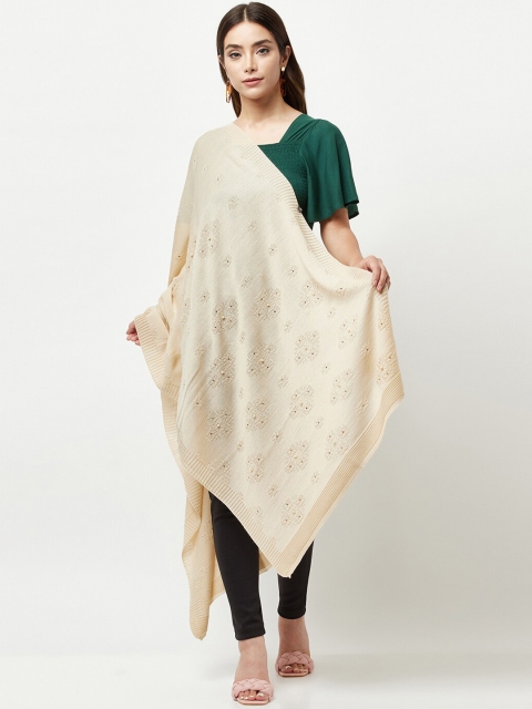 

Knitstudio Women Cream Coloured Solid Knitted Shawl