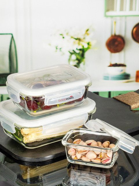 

GOODHOMES Set Of 3 Transparent Solid Food Container With Lid