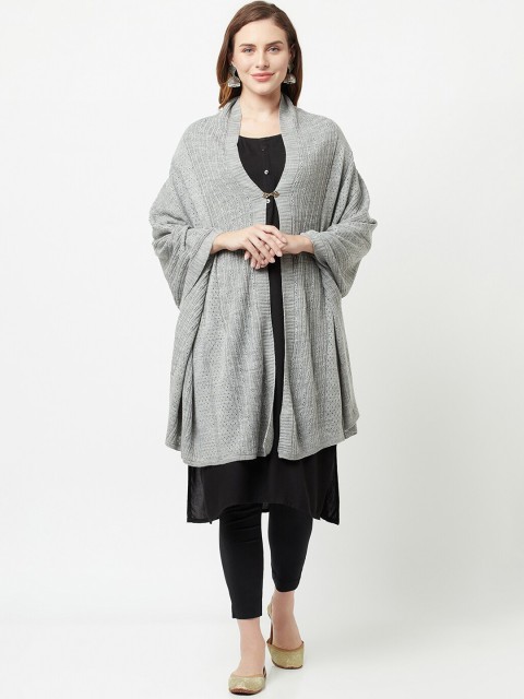 

Knitstudio Women Grey-Colored Solid Knitted Shawl
