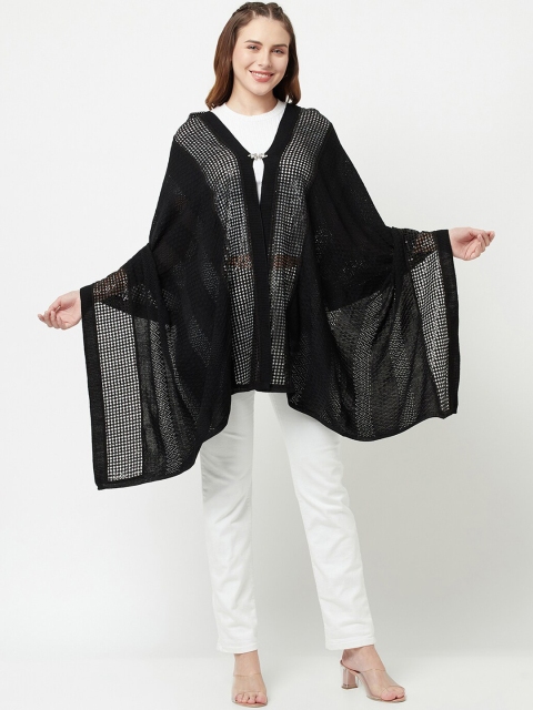 

Knitstudio Women Black Solid Knitted Shawl