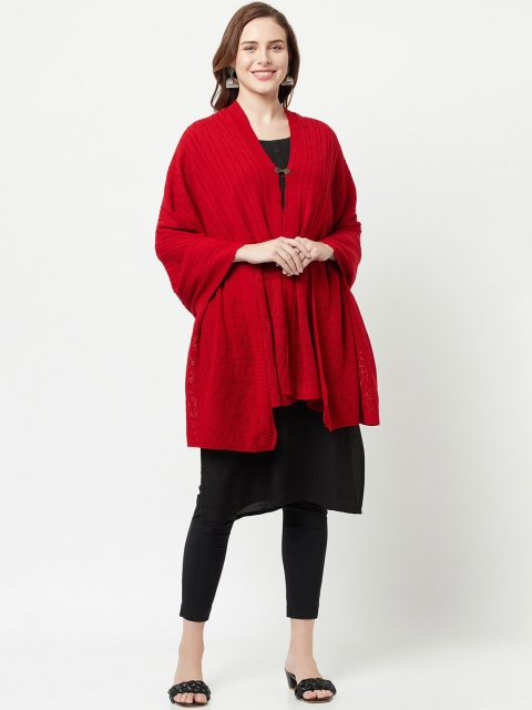 

Knitstudio Women Red Solid Knitted Shawl