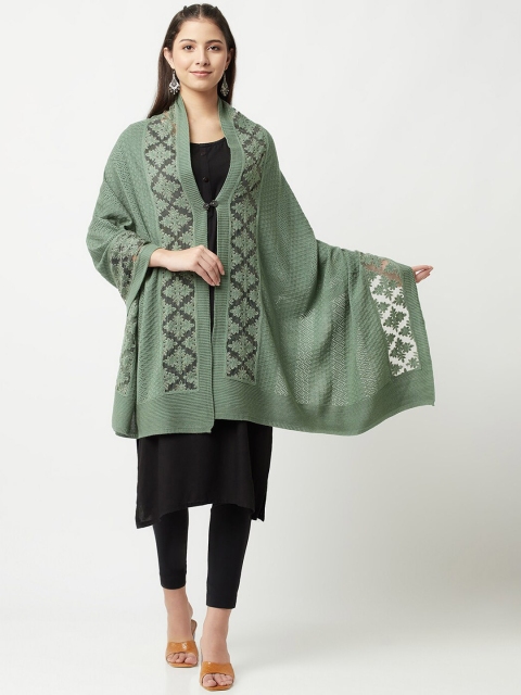 

Knitstudio Women Sea Green Woven Design Knitted Shawl