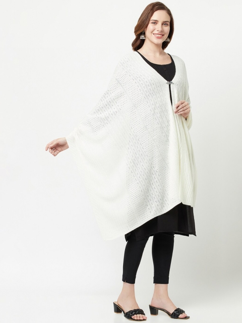 

Knitstudio Women Off White Self Design Knitted Shawl