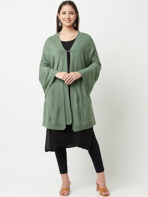 

Knitstudio Women Sea Green Ethnic Printed Knitted Shawl