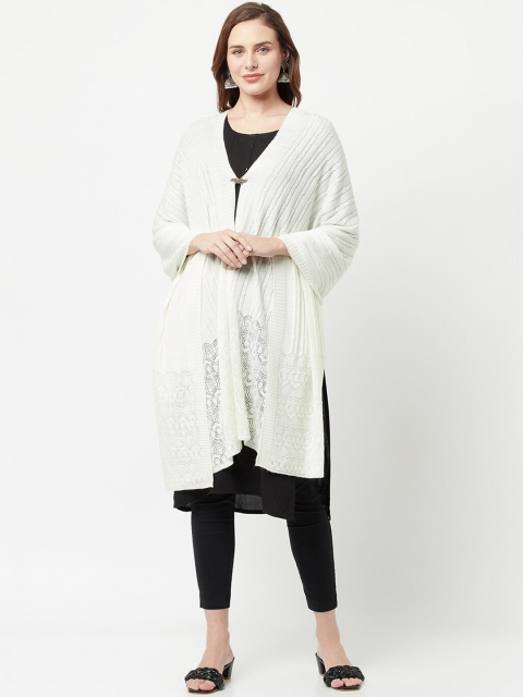 

Knitstudio Women Off White Solid Knitted Shawl