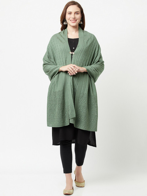 

Knitstudio Women Sea Green Woven Design Knitted Shawl