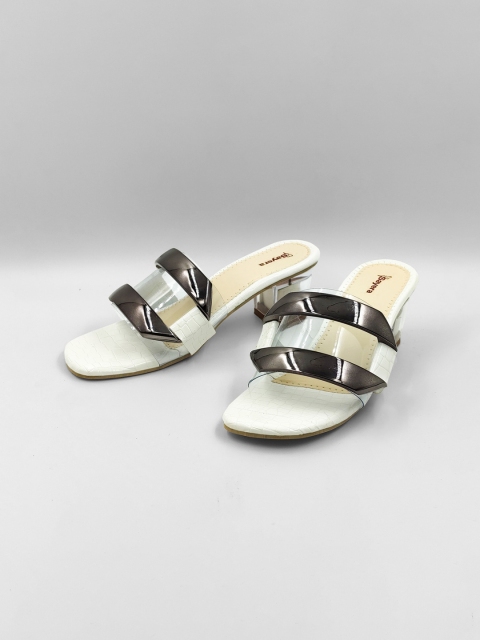 

Sayera White Printed Party Block Sandals