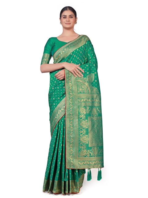 

MONJOLIKA FASHION Green Ethnic Motifs Zari Silk Blend Banarasi Saree