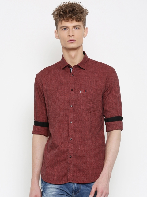 

British Club Men Rust Red Slim Fit Self-Design Casual Shirt