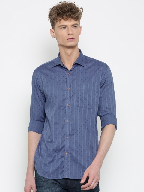

British Club Men Blue Slim Fit Printed Casual Shirt