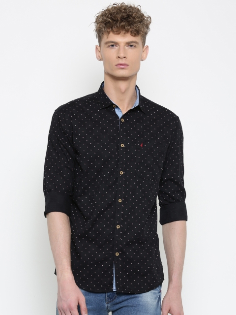 

British Club Men Black Slim Fit Printed Casual Shirt