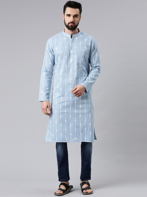 

Kryptic Men Blue Geometric Printed Cotton Kurta