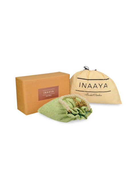 

INAAYA Women Embroidered Potli Clutch, Lime green