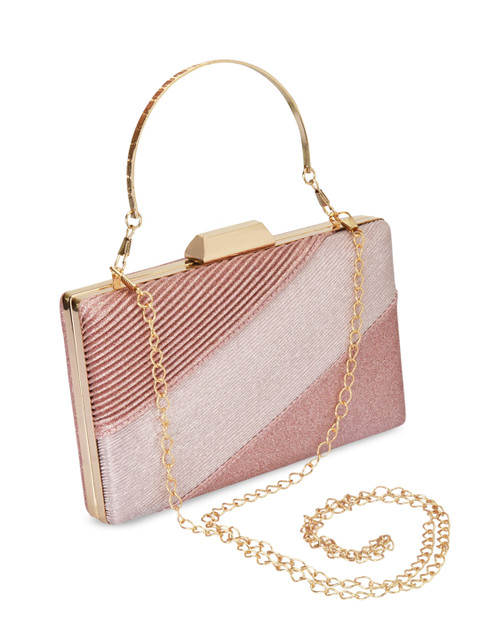 

INAAYA Textured Buckle Detail Box Clutch, Rose gold