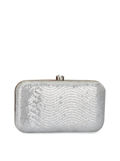 

INAAYA Embellished Box Clutch, Silver