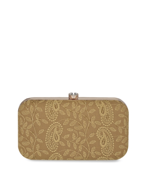 

INAAYA Embroidered Box Clutch, Khaki