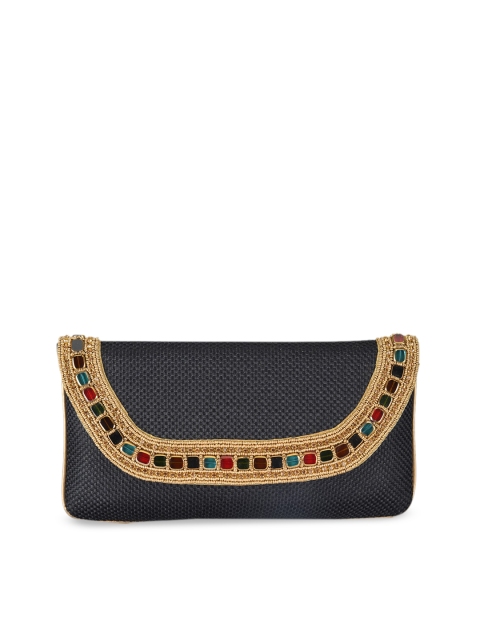 

INAAYA Embroidered Envelope Clutch, Black