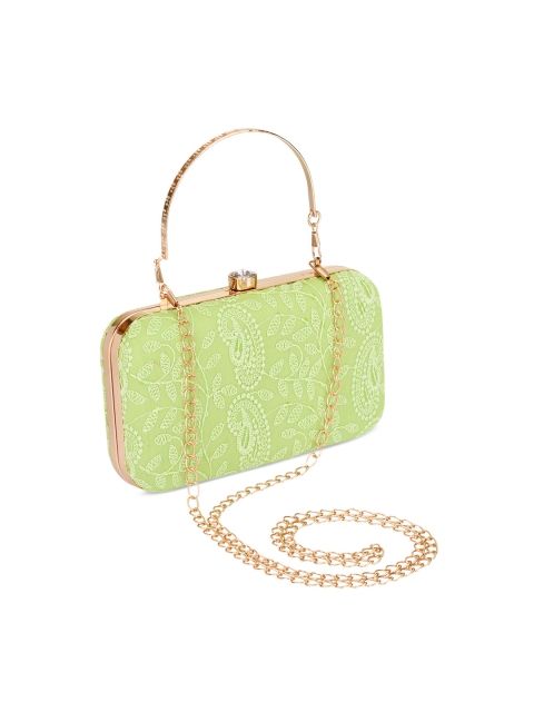 

INAAYA Embroidered Box Clutch, Lime green