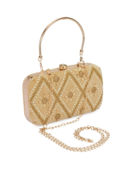 

INAAYA Embroidered Embellished Box Clutch, Gold