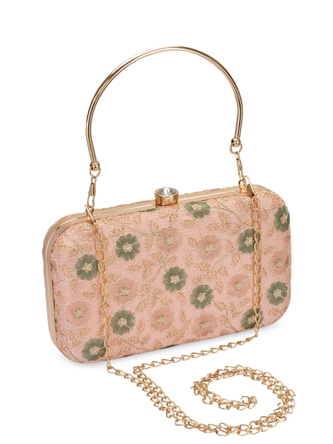 

INAAYA Women Pink & Green Printed Box Clutch