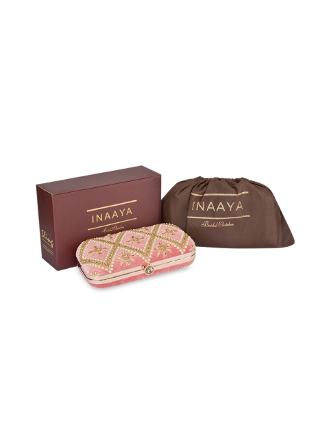 

INAAYA Women Pink & Gold-Toned Embroidered Box Clutch