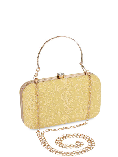 

INAAYA Women Embroidered Box Clutch, Yellow