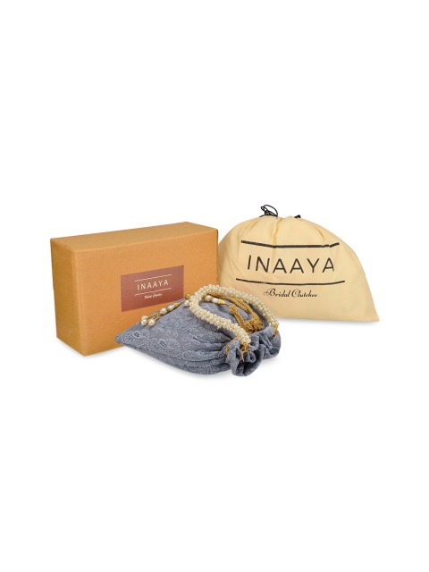 

INAAYA Women Embroidered Potli Clutch, Grey