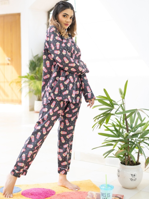 

Tistabene Women Printed Night suit, Black