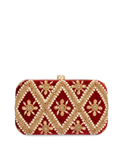 

INAAYA Maroon Embellished Box Clutch