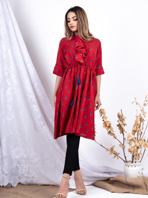 

Tistabene Red Kaftan Ruffled Cotton Dress
