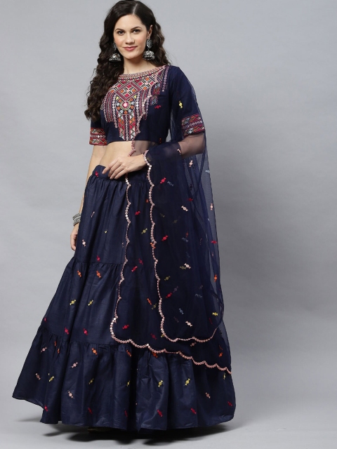 

ODETTE Embellished Mirror Work Semi-Stitched Lehenga & Unstitched Blouse With Dupatta, Blue