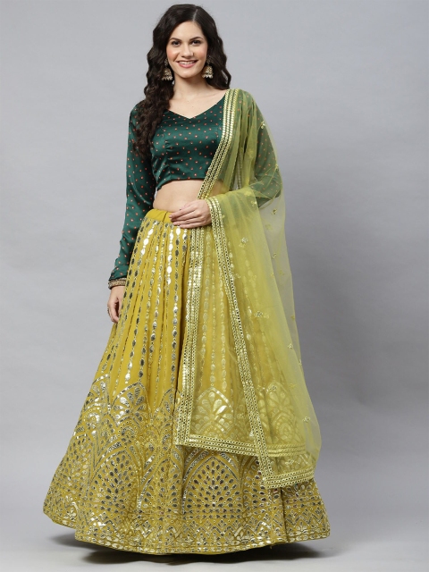 

ODETTE Green Sequinned Semi-Stitched Lehenga & Unstitched Blouse With Dupatta