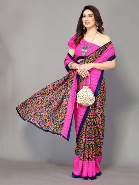 

Yashika Pink & Blue Floral Saree