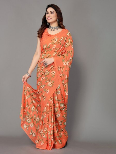 

Yashika Orange & Green Floral Printed Saree