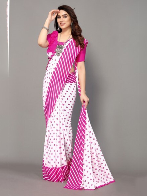 

Yashika Pink & White Bandhani Printed Saree