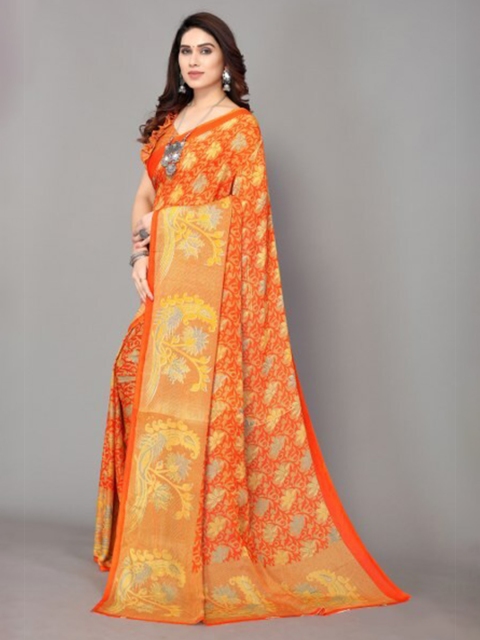 

Yashika Orange & Yellow Floral Printed Saree
