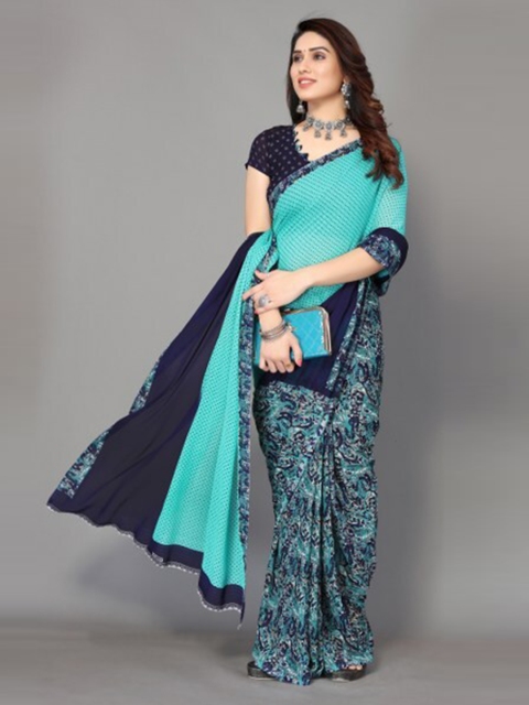 

Yashika Sea Green & Blue Floral Saree